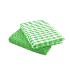 A & B TRADERS 100% Cotton Terry Tea Towels Packs (Sets of 2, 3, 6, 12 or 15) Egyptian Mono Check Superdry Soft Professional Hotel Quality Kitchen Dish Cloth (Green, 2)