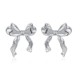 WEDDINEN Silver Bow Earrings for Women Statement Bow Stud Earrings Jewelry Christmas Party Gifts