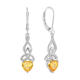 Inpasne Women Celtic Trinity Knot Dangle Drop Earrings 925 Sterling Silver Infinity Leverback Earirngs Citrine November Birthstone Earrings Irish Good Luck Jewelry Gifts for Her