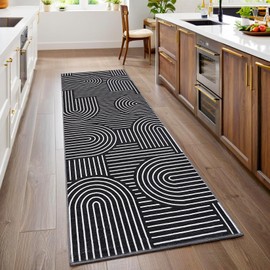 ROYHOME Modern Rug 2.5x8 Runners for Hallways, Abstract Kitchen Runner Rugs Non Slip Bath Runners, Rainbow Washable Runner Rug for Bedroom, Soft Long Rugs for Entryway Bathroom Laundry Dorm, Black