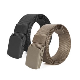 Heshebuy 2 Pieces Nylon Canvas Belt for Men and Women Commuter All-match Automatic Buckle Belt Outdoors, Military Tactical Belt For Leisure Sports (Black+Beige)