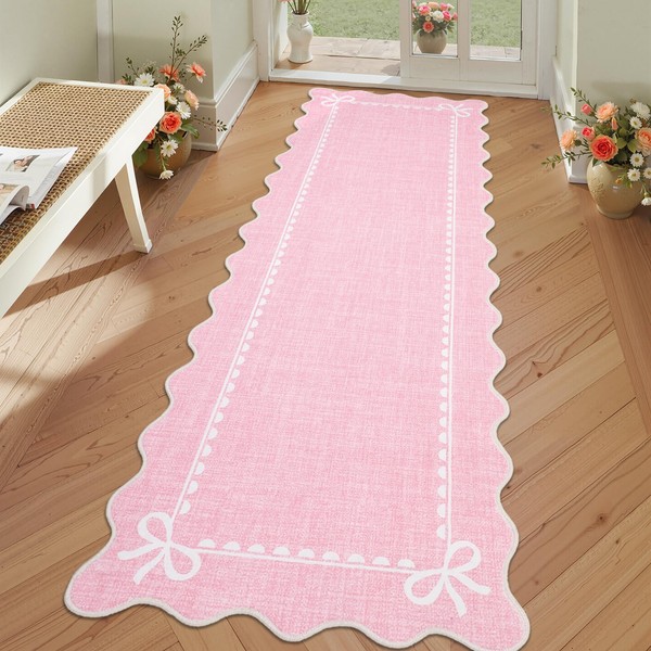 GarveeHome Scalloped Bow Rug for Living Room, Solid Pink Rug