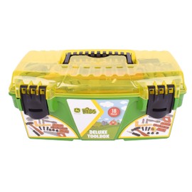 Sunny Days Entertainment John Deere 18 Piece Deluxe Tool Box – Construction Playset with Tape Measure and More Tools