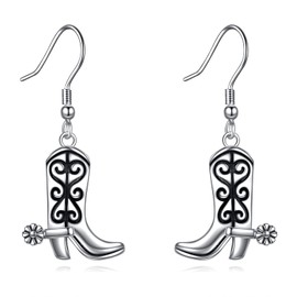 CUPENDA Cowboy Boot Earrings 925 Sterling Silver Cowgirl Boots Filigree Earrings Western Country Jewelry for Women