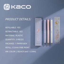 Kaco Bolígrafos de Gel Lindos Artículos de Papelería 3 Piezas 0.5mm Punta Fina, Bolígrafos de Secado Rápido para Diario Suministros de Oficina Estétic