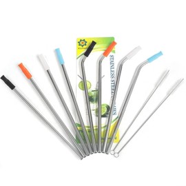 Kichwit Extra Long Stainless Steel Straws Set of 8, Reusable Wide Straws for Smoothies, 10.5 Inches Long, 5/16" Wide, Metal Drinking Straws, 2 Cleaning Brushes Included