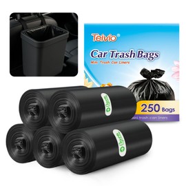 Teivio Black Trash Bags for Mini Car Trash Can, 250 Count 0.5 Gallon Portable Small Disposable Car Garbage Bags,Cars Accessories, Plastic Desktop Trash Bin Liners for Cars/Home/Office/Dog/Poop