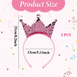 Giantree Sequin Crown Headband, Pack of 2 Crown Birthday Girls Headband with Crown Sequins Headband Princess Hair Bands Girls Birthday Christmas (Pink+Red, One Size)