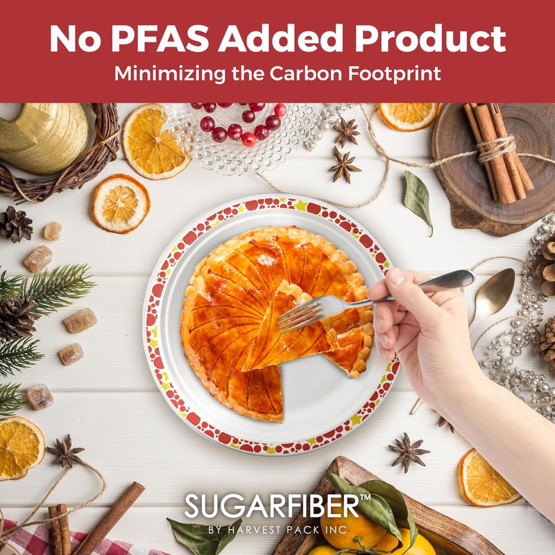 Harvest Pack 9" Christmas Plates, Compostable Disposable White Round Paper