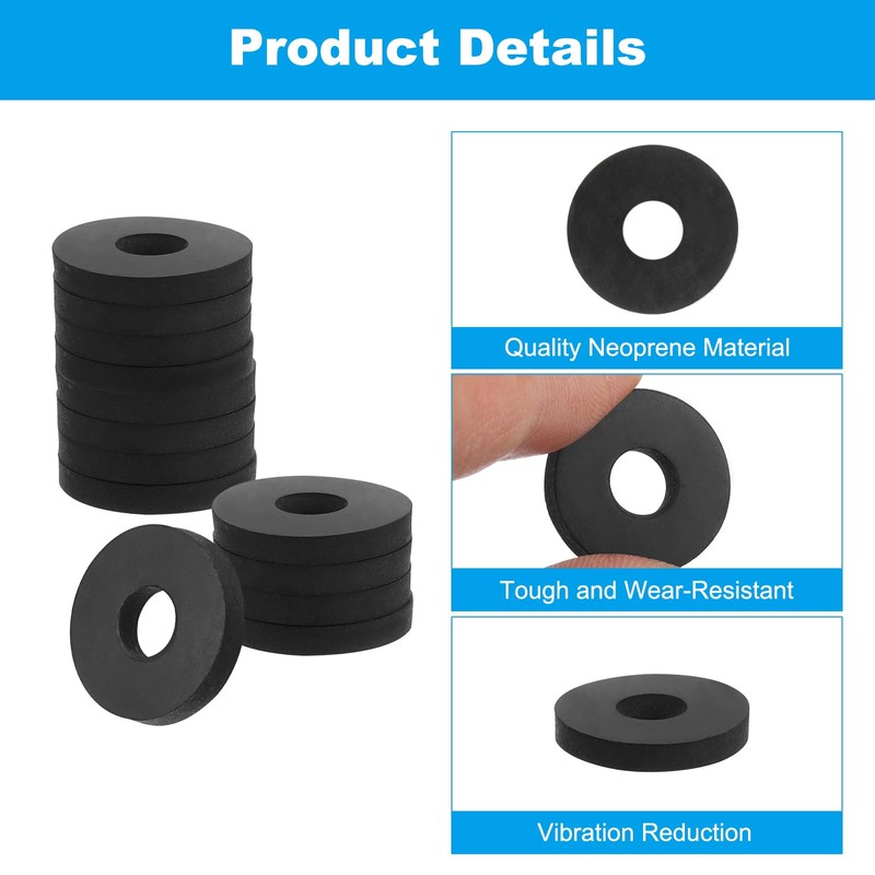 PATIKIL 20pcs Flat Rubber Washers 19mm OD x 6.4mm Inner