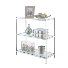 Convenience Concepts Royal Crest 3 Tier Bookcase, Chrome / Glass