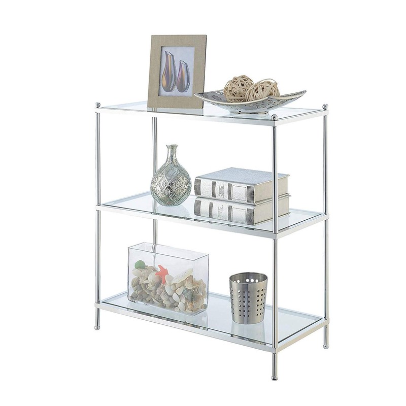 Convenience Concepts Royal Crest 3 Tier Bookcase, Chrome / Glass