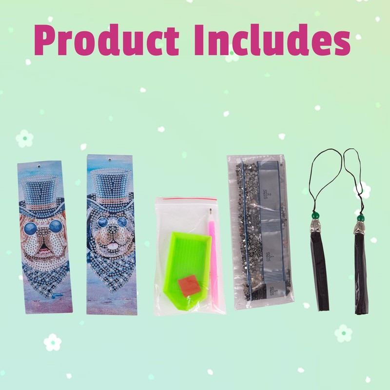 2pcs Diamond Art Bookmarks Kit DIY Dog Diamond Painting Bookmark