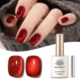BORN PRETTY Magnetic Nail Gel, Colored Gel, Red, 15ML, Red Cat Eye Effect, Cat Eye Gel, Fine Particle Glitter, Diamond Gel, with Magnet, Dazzling Shine