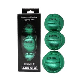 Zeekio Juggling Balls Premium Galaxy - [Pack of 3], Synthetic Leather, Millet Filled, 12-Panel Leather Balls, 130g Each, 62mm, Metallic Green