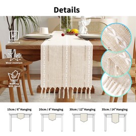 Yicorgard Linen Table Runner Rustic Farmhouse Style 33 x 160 cm, Striped Linen Cream Table Runner 60 Inches Long with Tassels for Dining Room Kitchen Reading Dresser Décor,Cream