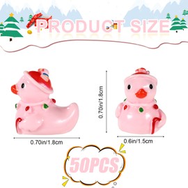 50pcs Mini Christmas Resin Ducks with Candy Cane, Small Christmas Duckies Pink Tiny Christmas Duck Micro Landscape Little Duck for Christmas Party Favor Home Miniature Decor