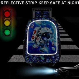 GXTVO Rolling Backpack for Boys, 3PCS Kids Roller Bookbag with Lunch Bag, Wheeled School Bag for Children - Blue Astronaut