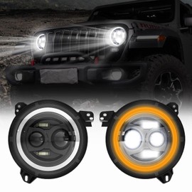 LitMiRaCle LED Headlights For 2018-2023 Jeep Wrangler JL/Gladiator JT Accessories, Anti Flicker DOT Approved High Low Sealed Beam DRL with Yellow Turn Signal Light, 2PCS