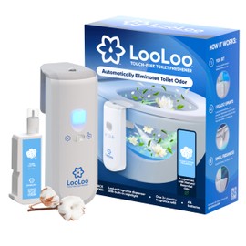 LooLoo Touch Free Toilet Freshener, Automatic Touchless Toilet Air Freshener Spray For Bathroom Starter Kit (Dispenser and 1 Fragrance Bottle) with Toilet Light and Deodorizer - Clean Cotton