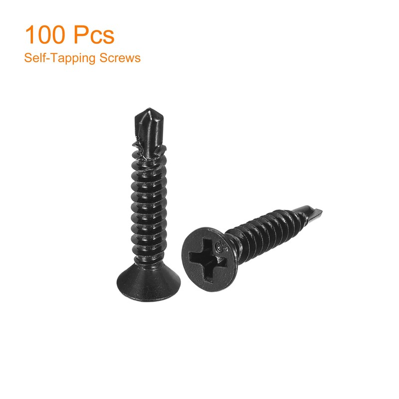 sourcing map ST4.2x25mm Sheet Metal Screws, 100pcs Black Oxide Zinc