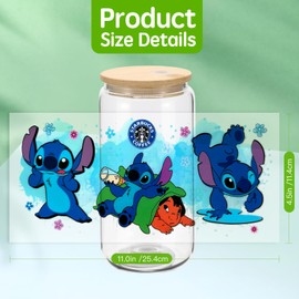 4Sheets Cartoon UV DTF Cup Wrap Transfer Stickers for 16oz Glass Cups, Rub on Transfers for Crafts Cup Decal Stickers (C)