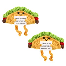 TOYMIS 2pcs Crochet Taco, Positive Energy Crochet Emotional Plush Positive Support Gifts Positive Knitted Food Crochet Food Doll for Couple Friend Encouraging Toy Home Office Car Decor