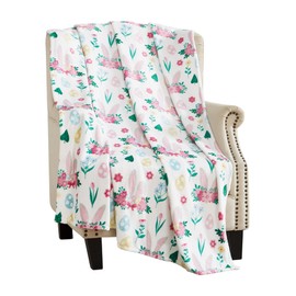 Easter Spring Velvet Fleece Home Decor Throw Blanket: Colorful Bunny Eggs Baskets Chicks (Easter Patch)