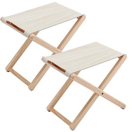 COMULER Folding Camping Stools Set of 2, Canvas Folding Stool with Wood Legs Portable Camp Stool Chairs for Outdoor Fishing Picnic Travel BBQ, Beige