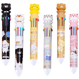 ERRKEWEND 6Pcs Cat Multicolor Pen, 10 Colors in 1 Set of Multicolour Pen, Retractable Multi Coloured Cartoon Ballpoint Pens for Boys Girls Party Favors Shaped Design Shuttle Pens