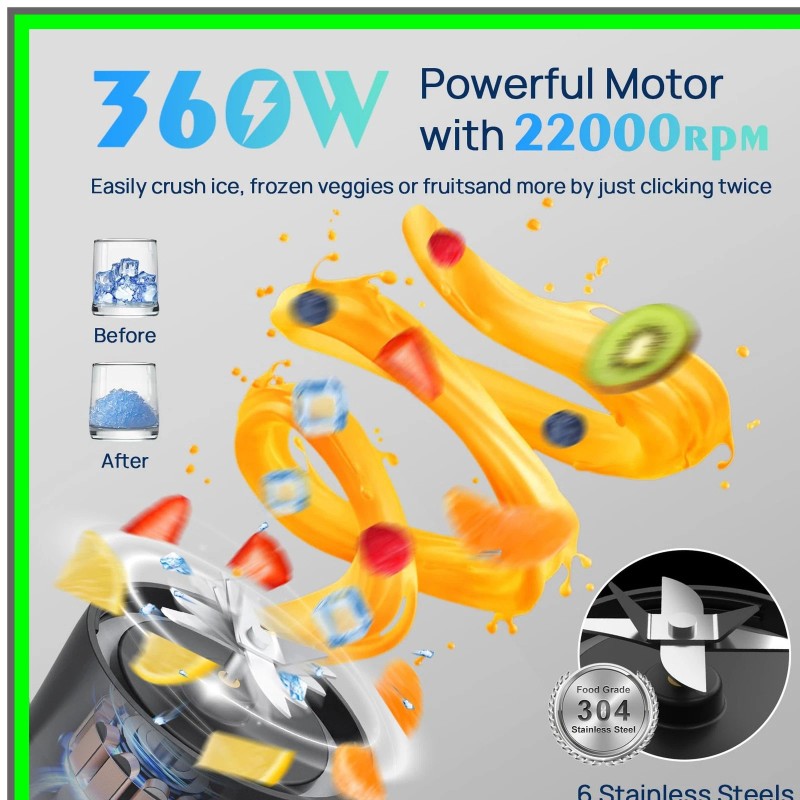 MODAIS 360W Cordless Portable Blender for Smoothies and Shakes