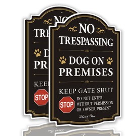 FHEGI 2-Pack 12 x 8 inch No Trespassing Dog On Premises Keep Gate Shut Do Not Enter Sign, Rust Free Aluminum Dog Sign, Weather Resistant, Waterproof, Durable Ink, Easy to Install