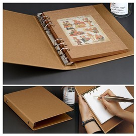 CAASFOOY 2 Pcs A5 Kraft Folder, A5 Kraft Paper Binding Tray, A5 Ring Binder Refillable A5 Ring Binder 6 Rings for Adding Brochure Cover Scrapbooking Papers Loose Sheets