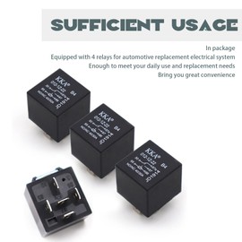 fasebeek Pack-4 Car Relays, 5 Pin 12V Wiring Harness Modification Accessories, Automobile Universal Replacements, for Most Cars, Trucks and Vans (Black #1)