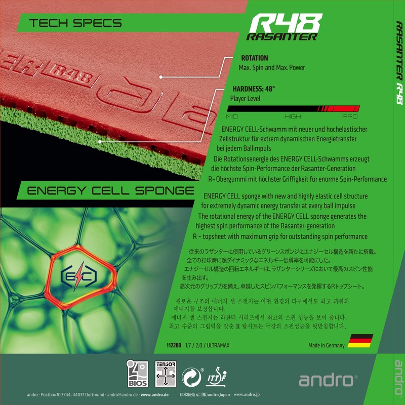 andro 112280 Table Tennis Table Tennis Soft Rubber Razanter R48