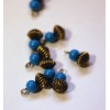 Vintage Blue Glass Bead Pleated Melon Bead Combo Drop drp003A