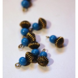 Vintage Blue Glass Bead Pleated Melon Bead Combo Drop drp003A