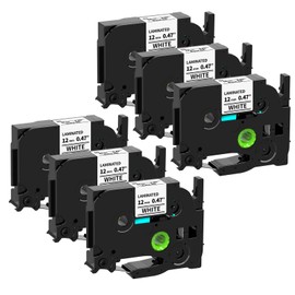 6Pack Label Maker Tape 12mm 0.47" Laminated White Label Tape Replacement for Brother TZe-231 TZe Tape P-Touch Label Tape, Compatible with Brother Label Maker PT-D210 PT-H110 PT-D220