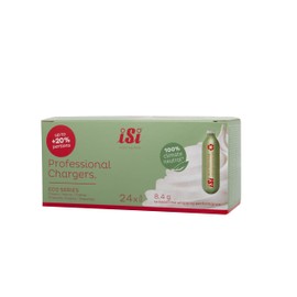 iSi Eco Professional Chargers N2O Cream Capsules for Cream Dispensers, Pack of 24, 8.4 g Pure N2O, Exactly Weighed, 100% Climate-Neutral N2O Capsules Made of European Steel, TÜV Certified