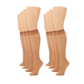 No Nonsense Women's Sheer Toe Knee Highs, 8 Pair Pack, Tan, Size Q