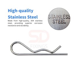 Split Pin R Shaped Retaining Clip Durable Spring Hitch Cotter, Secure Shaft Retaining Beta Pin for Trailer Farm Trucks Cars Tractor Mower Campers Lawn Garden (Stainless Steel, M5 x 100mm - Pack 5)