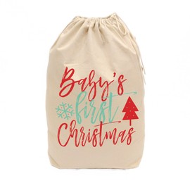 The Cotton & Canvas Co. Baby's First Christmas Christmas Santa Sack for Presents, Gift Bag, Stocking Stuffers and Holiday Decorations