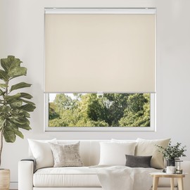 ChrisDowa Cordless Free-Stop 100% Blackout Blinds for Windows, Roller Windows Shades with Thermal Insulated, UV Protection Fabric for Living Room, Office and Home.Beige,33" W X 72" H