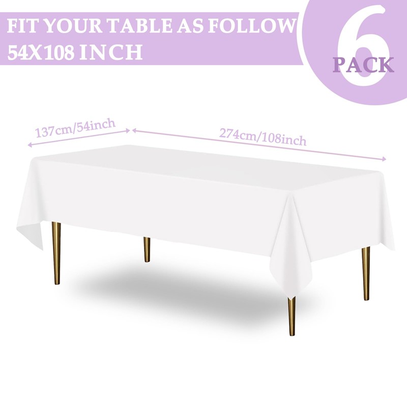 XHDA 6 Pack White Party Table Cloth 54" x 108",