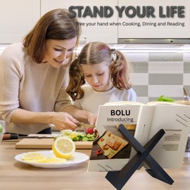 Cookbook Stand for Kitchen, Recipe Book Holder for Kitchen Counter, Wooden Cookbook Holder, Rustic Cook Book Holder Stand - Black