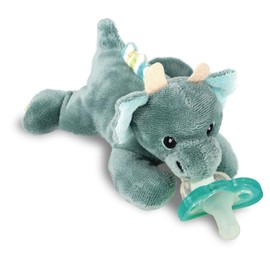 RAZBABY RaZbaby JollyPop Pacifier, Holder w/Detachable Baby Pacifier, Stuffed Animal RaZbuddy, All Ages 0M+, 100% Medical Grade USA Made Silicone, Machine Washable, Textured & Easy to Hold C Dragon