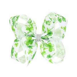 Koolgil Girl's St. Patrick's Day Bowknot Hair Clip Four Leaf Clover Children's Duck Beak Clip Hair Accessories (Style F)