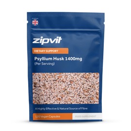 Zipvit Psyllium Husk Fibre Supplement, 1400mg Psyllium Husk Powder, Up to 4200mg Per Serving, 120 Vegan Capsules, Eco-Friendly Pouch