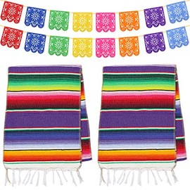 Dreamtop - Juego de 2 caminos de mesa mexicanos de 14 x 84 pulgadas, camino de mesa Serape para fiestas mexicanas, decoraciones de boda, picnics al aire libre, mesa de comedor, caminos de mesa de