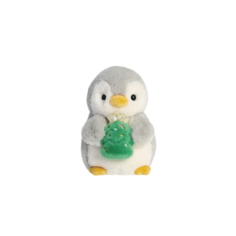 Aurora, 99361, PomPom Penguin w/Xmas Tree 8In, Soft Toy, white